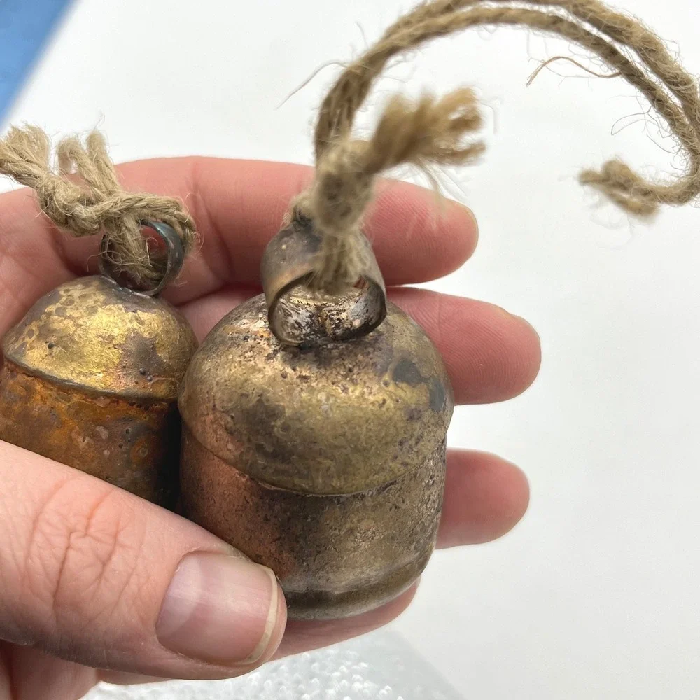Rustic Brass Bells Hanging Jute Rope Farmhouse Decor Set‎ of 2